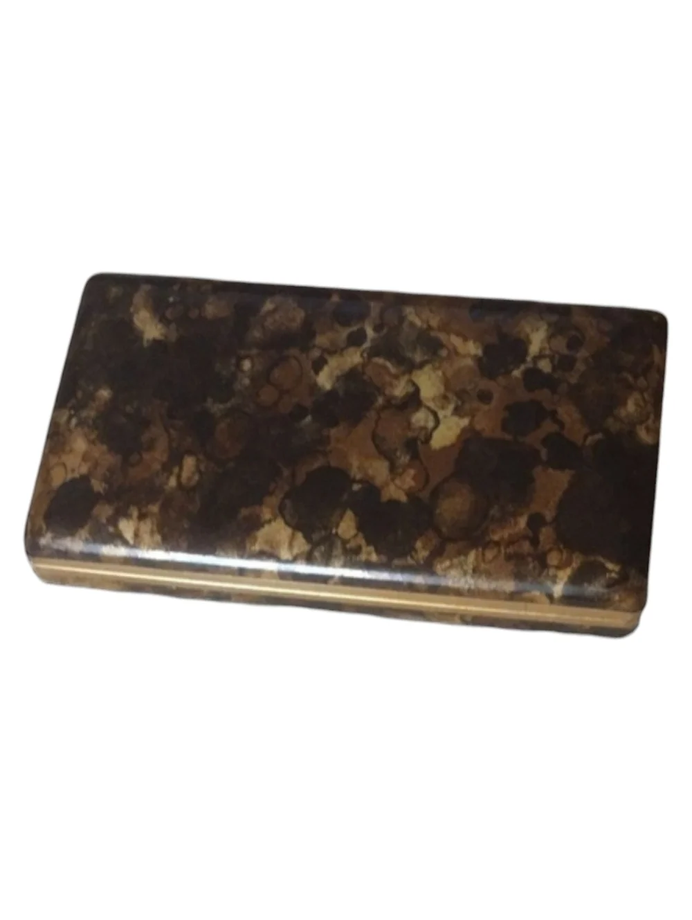 Vtg MELE MOD Gold Black Marbled Effect Vinyl Hard Jewelry Box Case Holder Travel